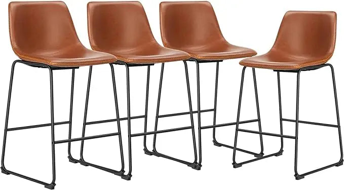 Bar Stool Set of 4, 26 Inch Counter Height, Faux Leather High Stools with Back and Metal Leg, Bar Stool - HOMELIVING