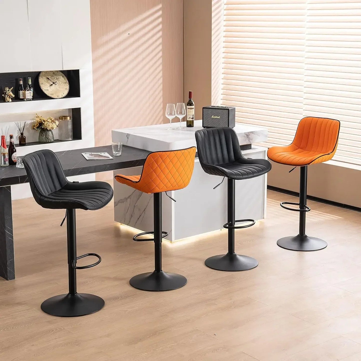 Black upholstered bar stools counter height modern adjustable rotating bar chairs - HOMELIVING
