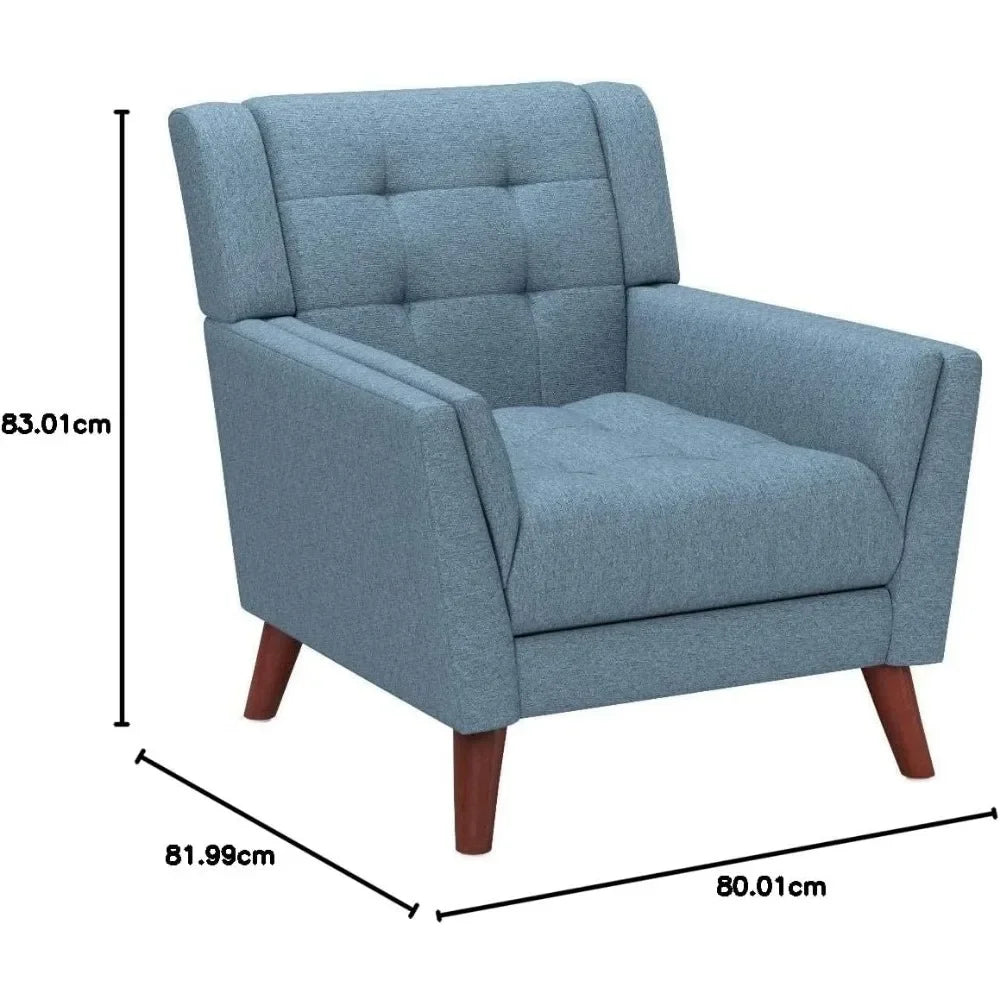 Living room chair Medieval modern fabric armchair, blue and walnut - HOMELIVING