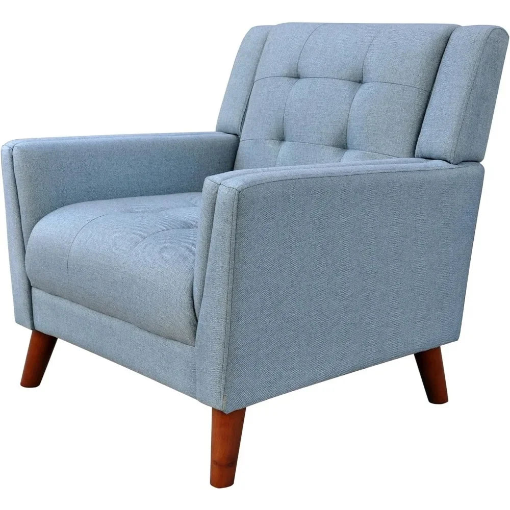 Living room chair Medieval modern fabric armchair, blue and walnut - HOMELIVING