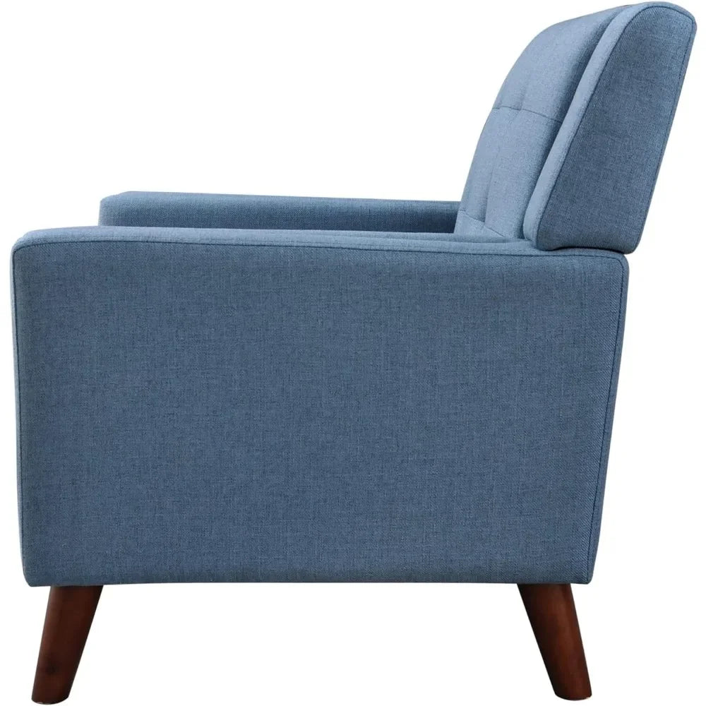 Living room chair Medieval modern fabric armchair, blue and walnut - HOMELIVING