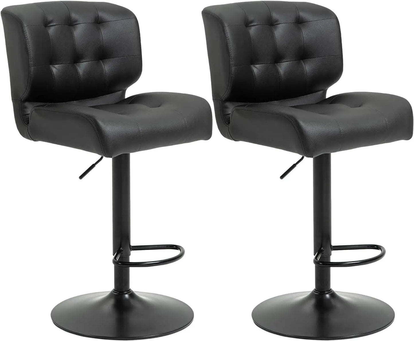 Bar Height Bar Stools Set of 2 with Adjustable Seat, Thick Padded Cushion and Metal Footrest for Home Bar, Black - HOMELIVING