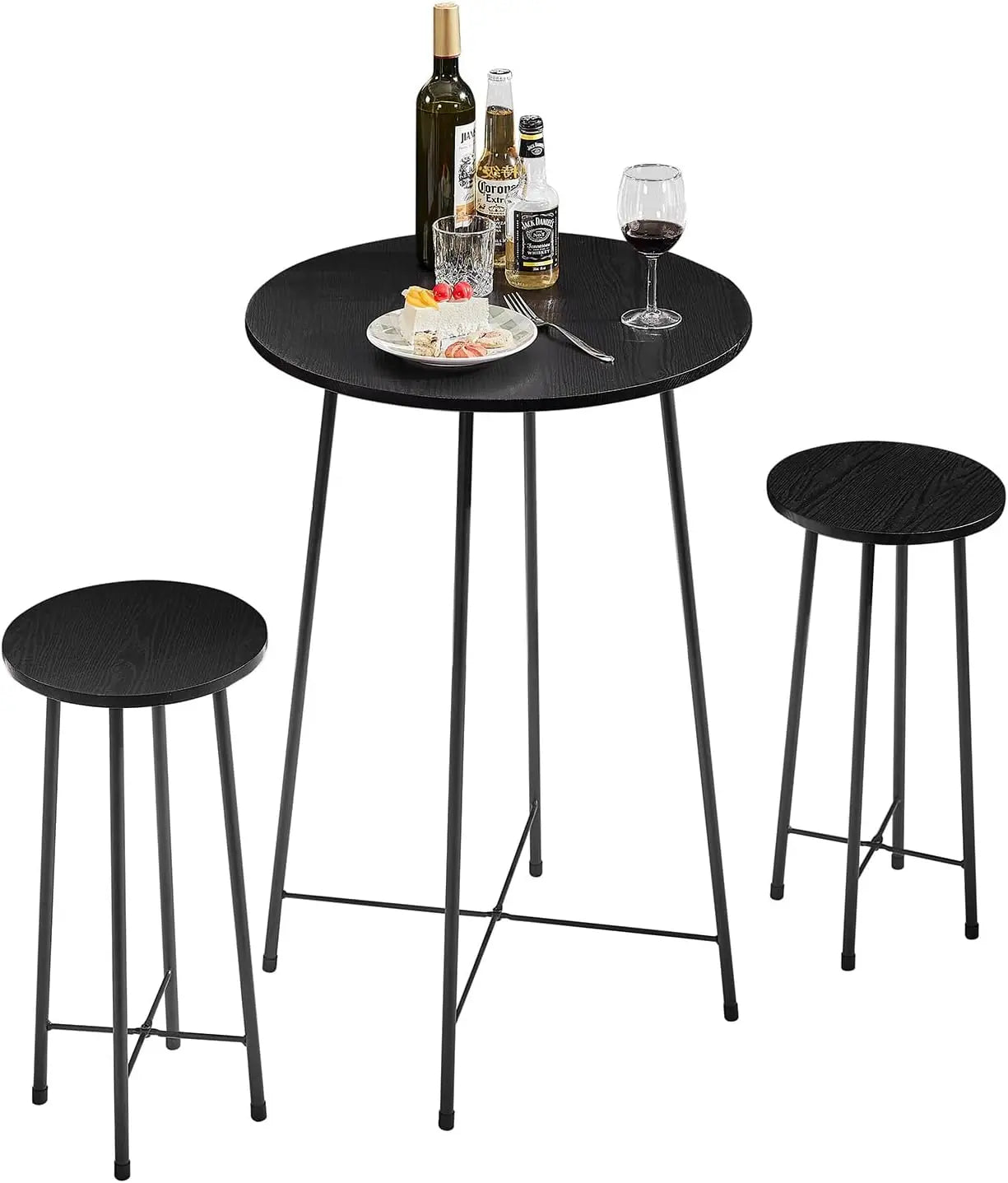 Bar table chairs, round bistro set with 2 barstools, 3 piece bar dining furniture, counter height, easy to assemble - HOMELIVING