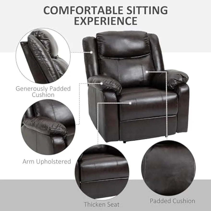 PU Leather Manual Recliner with Thick Padded Upholstered Cushion and Retractable Footrest - HOMELIVING