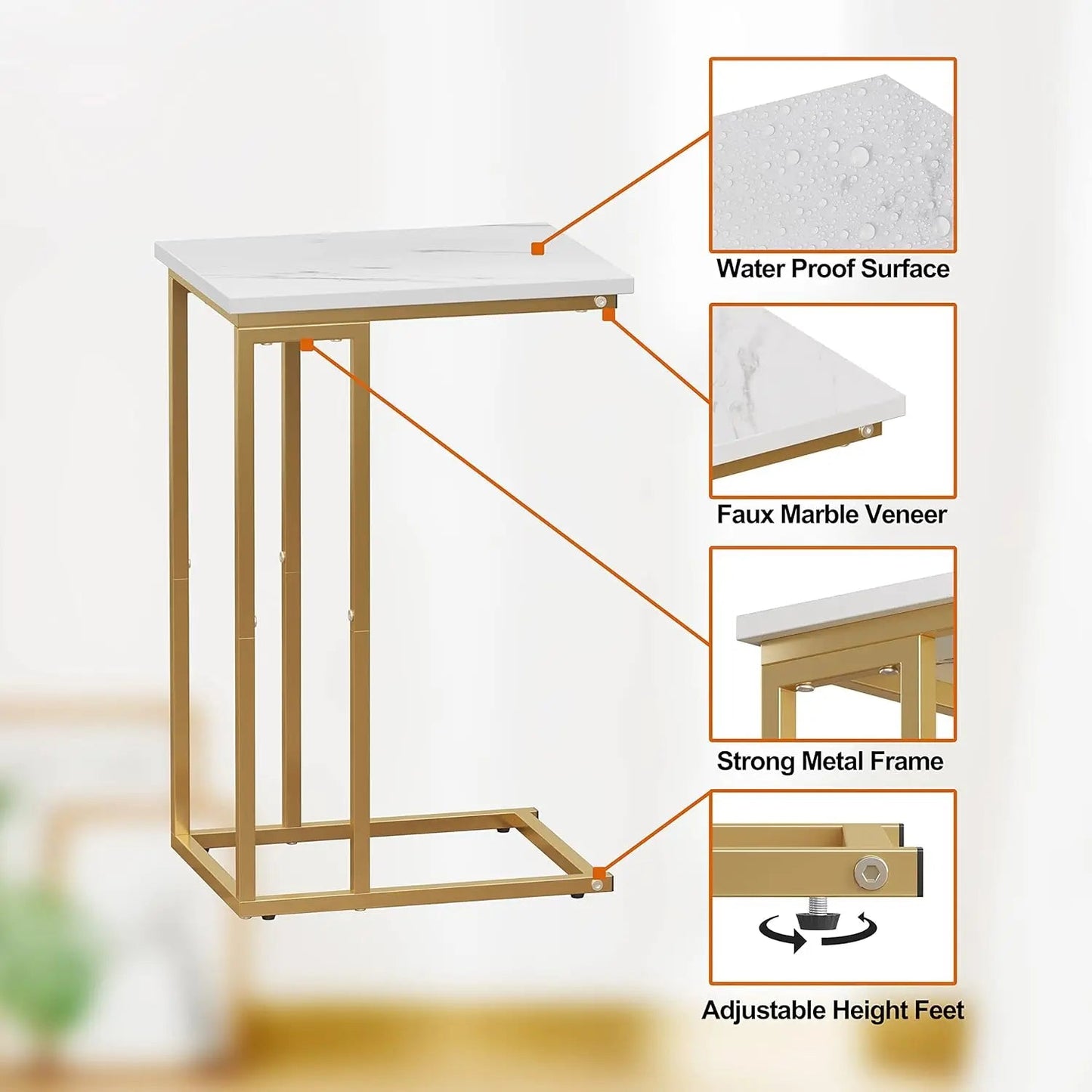 C Shaped Side Table, Narrow Sofa End Table, Small Coffee Snack Table, Laptop Table for Couch, Accent Table for Living Room - HOMELIVING