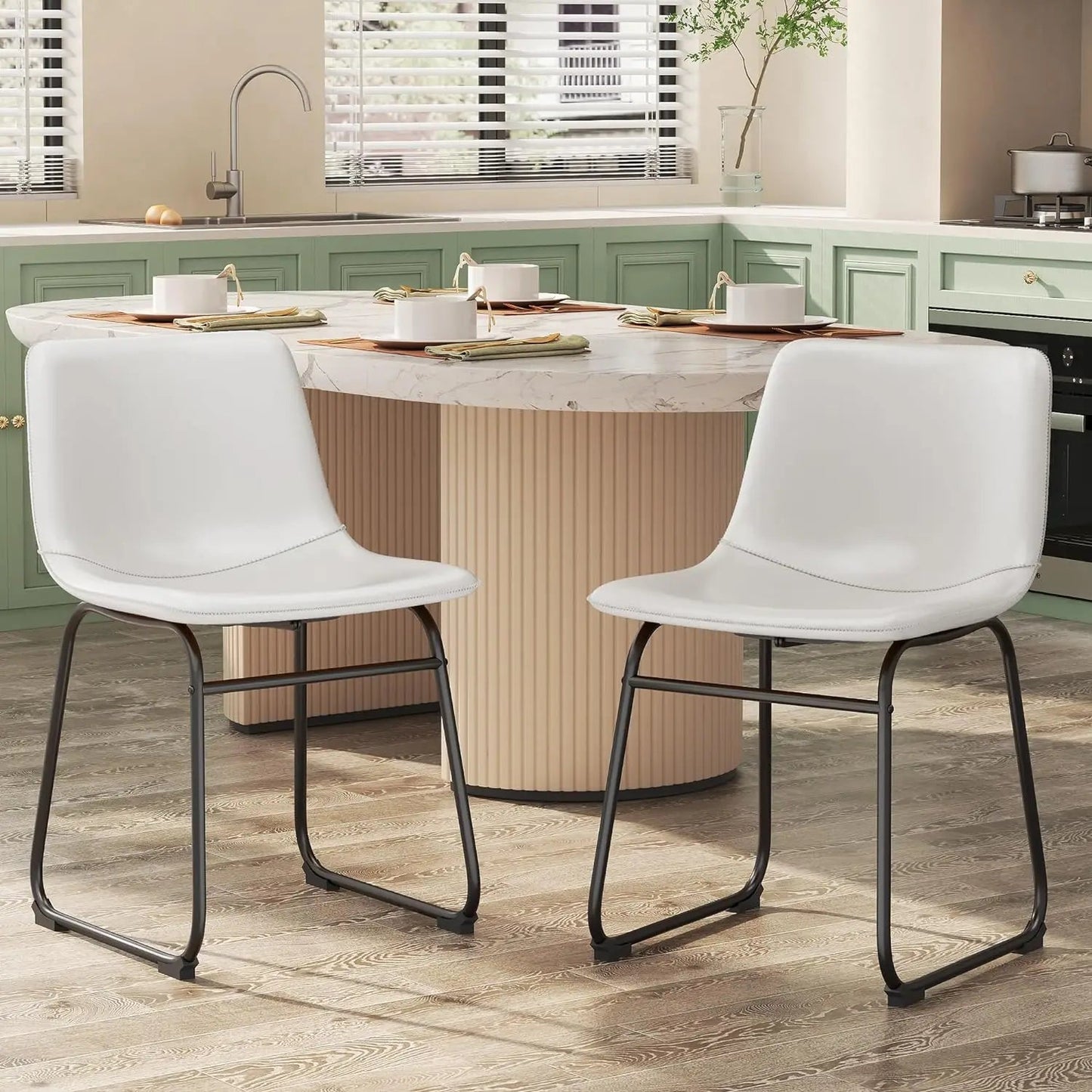 PU Leather Counter Height Bar Stools,Modern Bar Stools with Legs and Footrest,Urban Armless Dining Chairs with Backrest - HOMELIVING