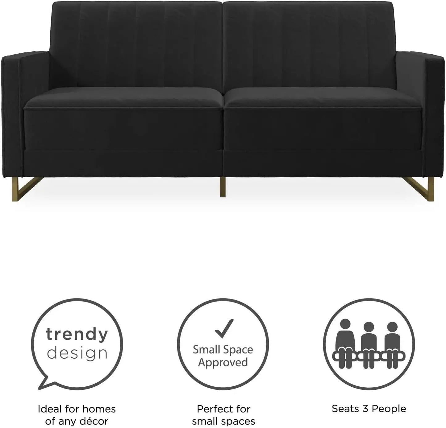 Coil Futon, Modern Sofa Bed and Couch, Black Velvet - HOMELIVING