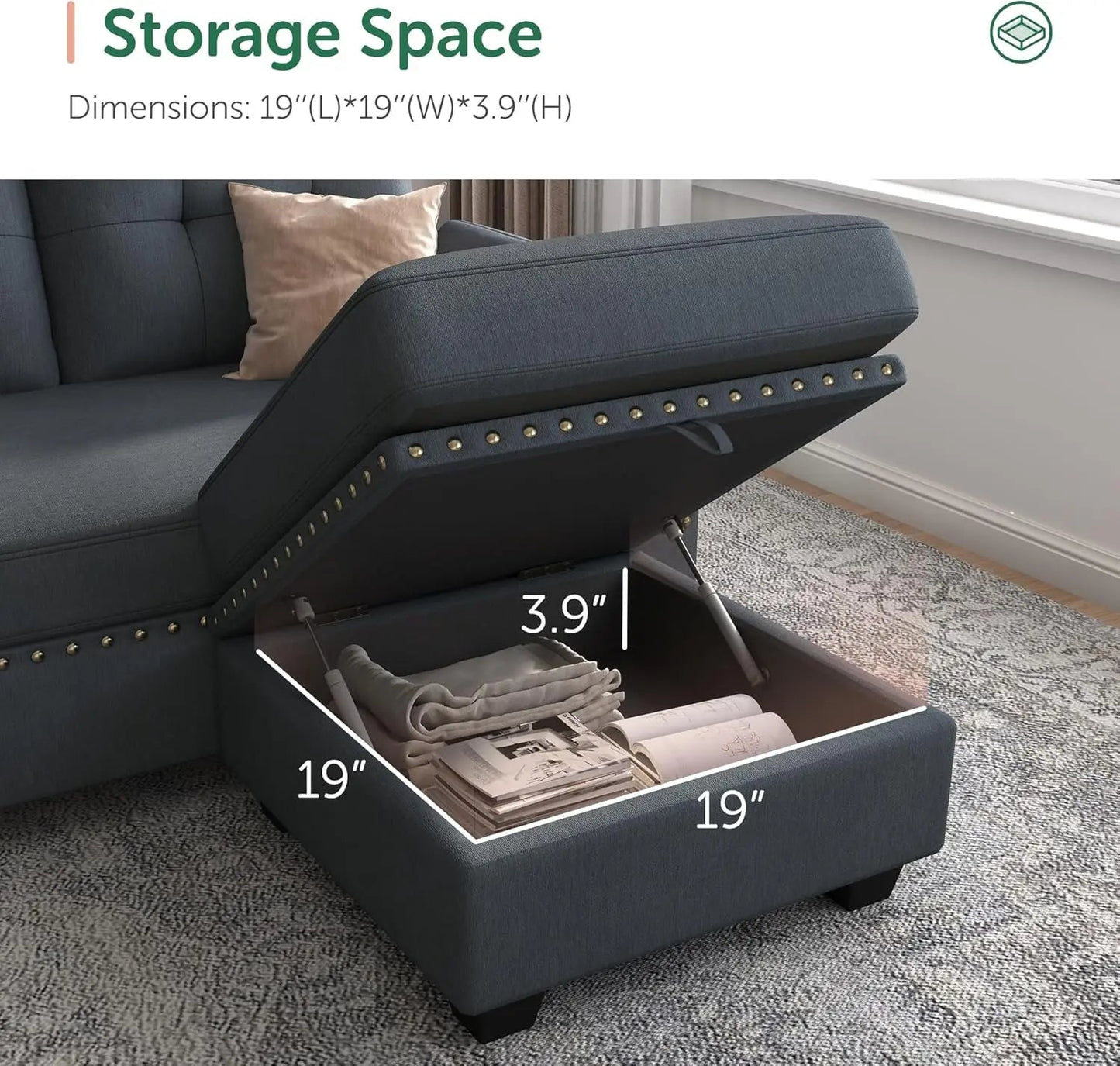 Convertible Sectional Sofa L Shaped Couch Reversible Sectional for Small Apartment, Bluish Grey - HOMELIVING