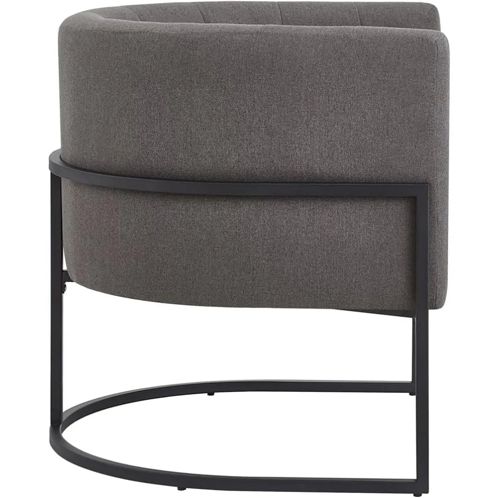 Mid-Century Dark Gray Upholstered Tufted Living Room Chair Texturd Linen Fabric Accent Chair with Metal Stand-7016-BK-Dark Gray - HOMELIVING
