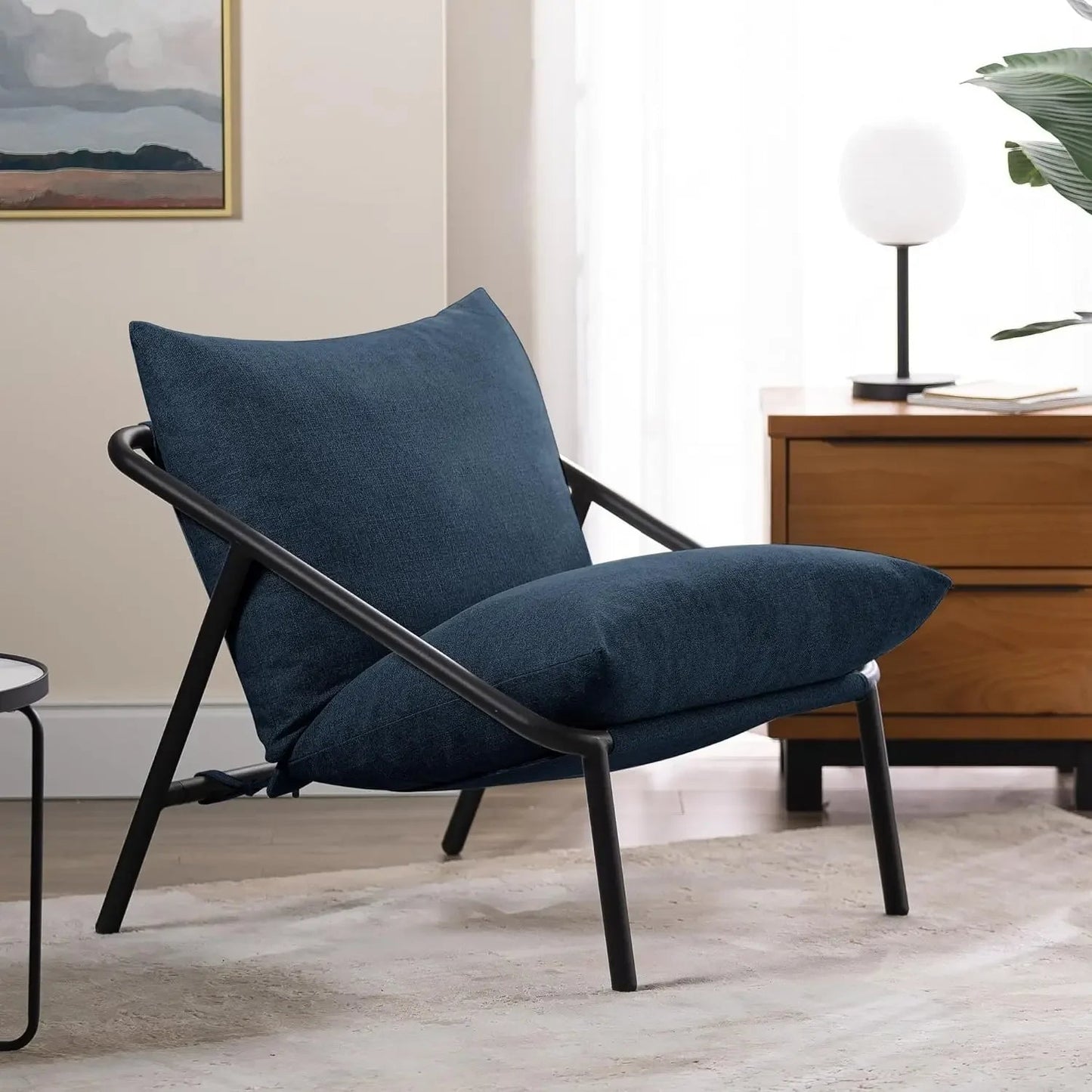 Accent Chair / Metal Framed Armchair with Shredded Foam Cushioning, Black sillones modernos para sala - HOMELIVING