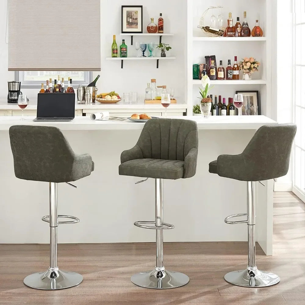 Bar Stools Set of 2, Adjustable with Back and Arm, Kitchen Island Stools, Swivel PU Leather Chairs for Pub, Dining Room - HOMELIVING