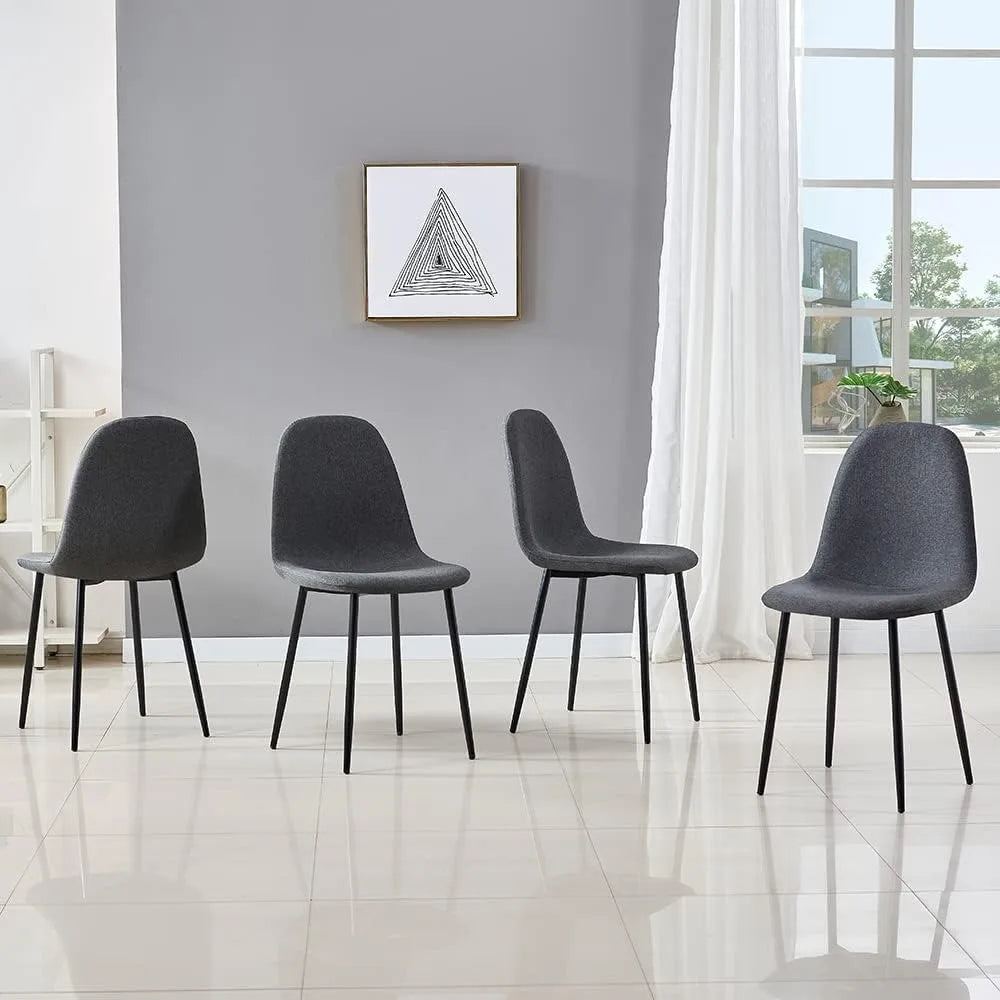 Dining Room Chair for Kitchen, Mid Century Modern Accent Armless Side Fabric Chair, Upholstered Cover with Metal Legs Set - HOMELIVING