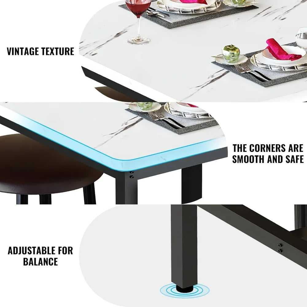 Dining Table, Square Bar Table with Artificial Leather Cushioned Stools, Ideal Choice for Restaurants (white Table+brown Stools) - HOMELIVING