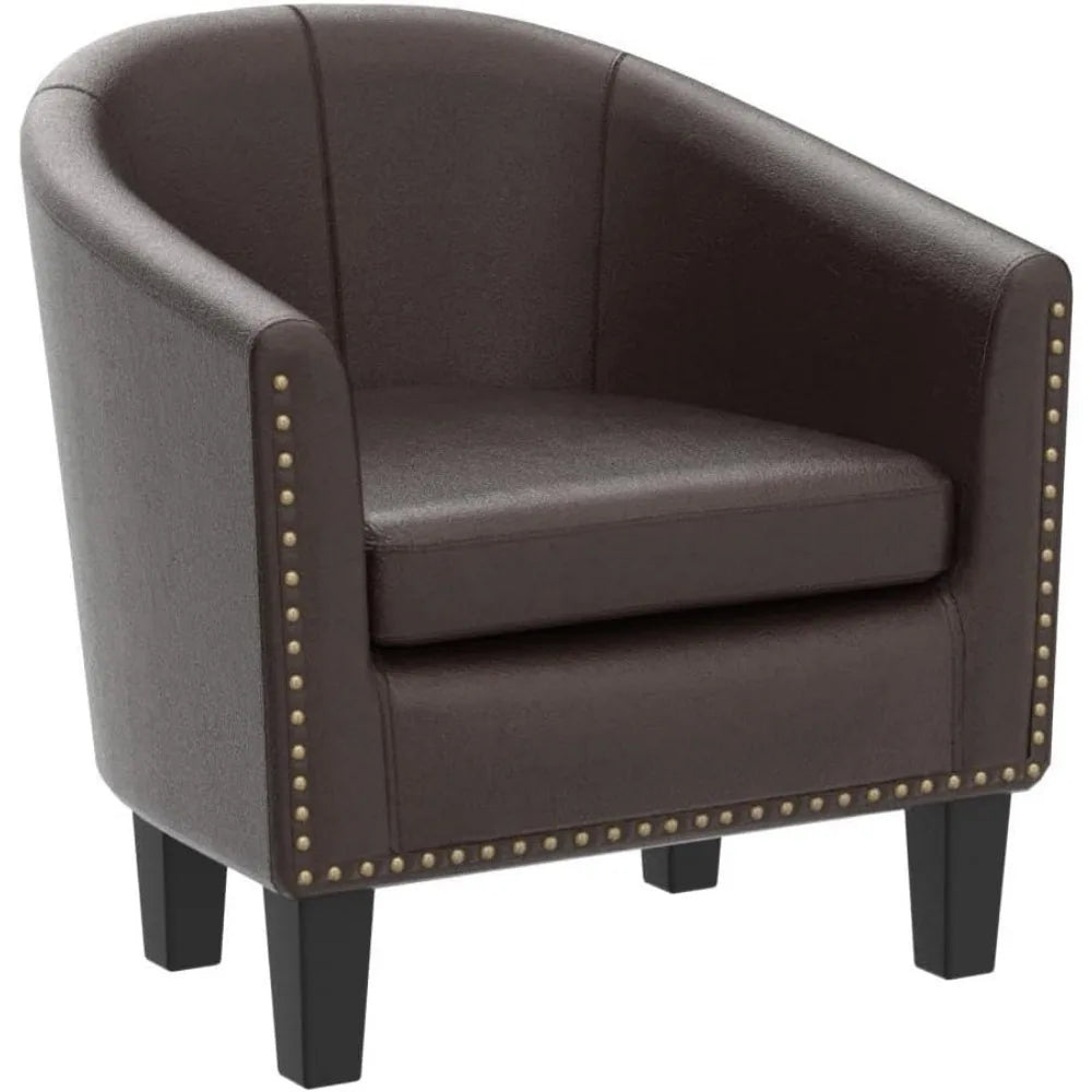 Duilio Club Style Barrel Armchair For Living Room Faux Leather Accent Chair, Leather Brown - HOMELIVING