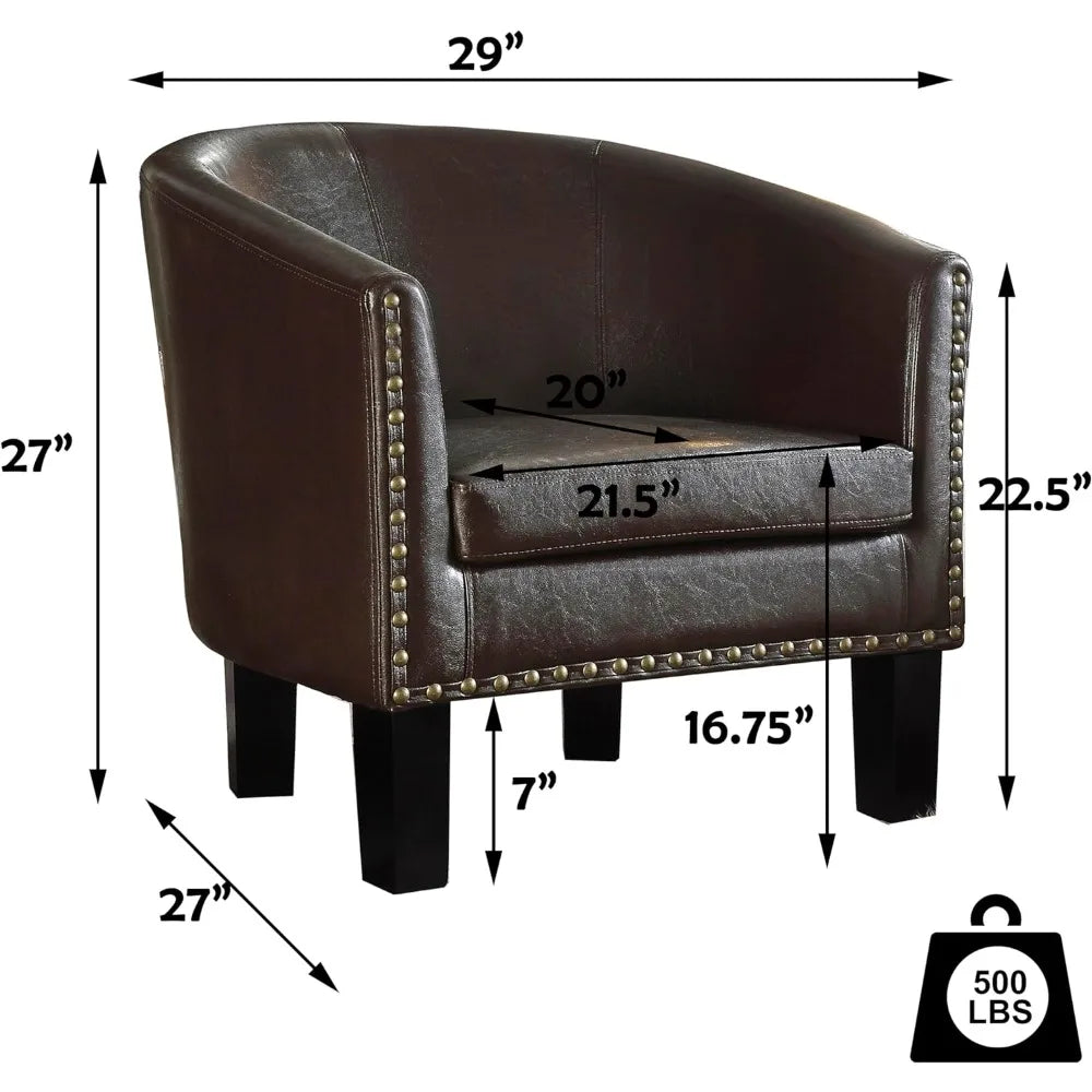 Duilio Club Style Barrel Armchair For Living Room Faux Leather Accent Chair, Leather Brown - HOMELIVING