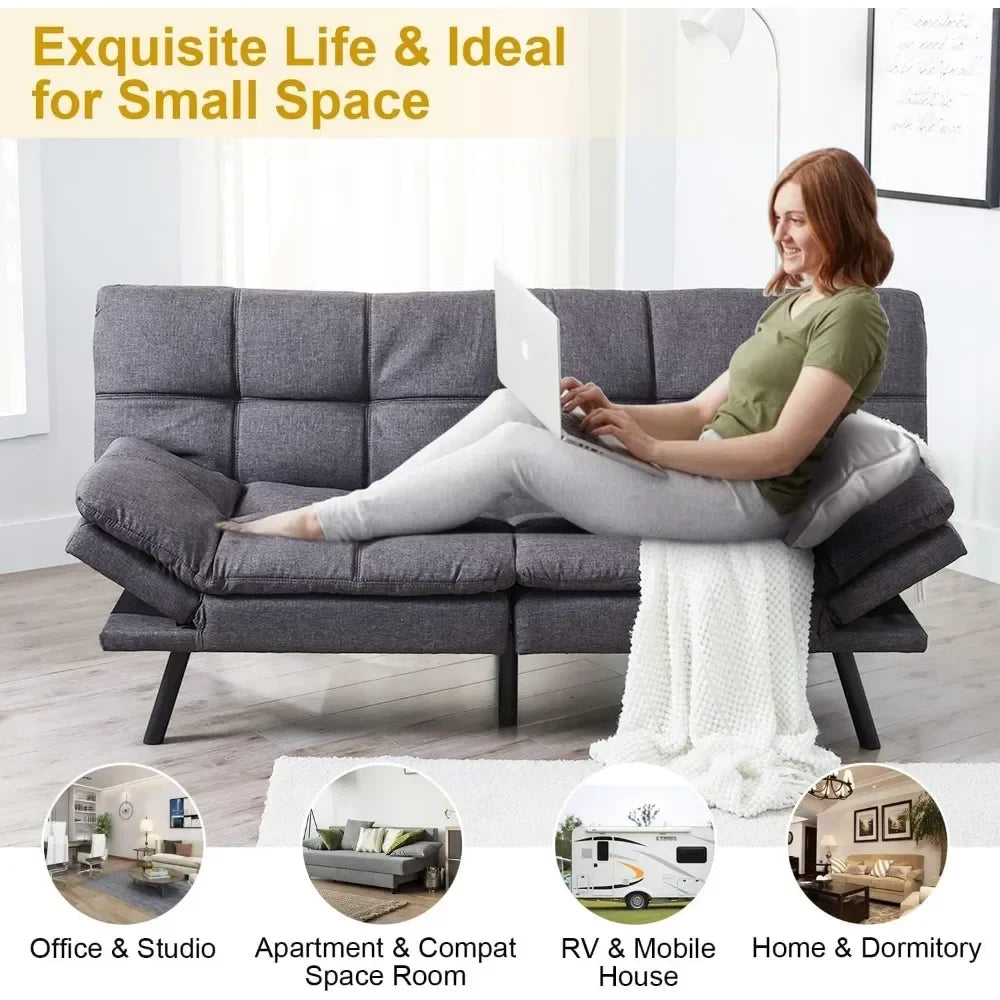Futon Sofa Bed Memory Foam Convertible Futon Couch Bed Leather Sofa Sleeper Couch Love Seat for Living Room - HOMELIVING