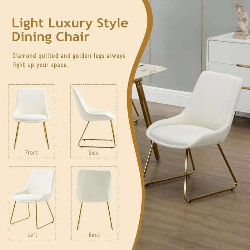 Set of 2 Faux Leather Dining Chairs, Modern Kitchen Chairs Waterproof Dining Room Chair with Metal Frame Side Chairs fo - HOMELIVING