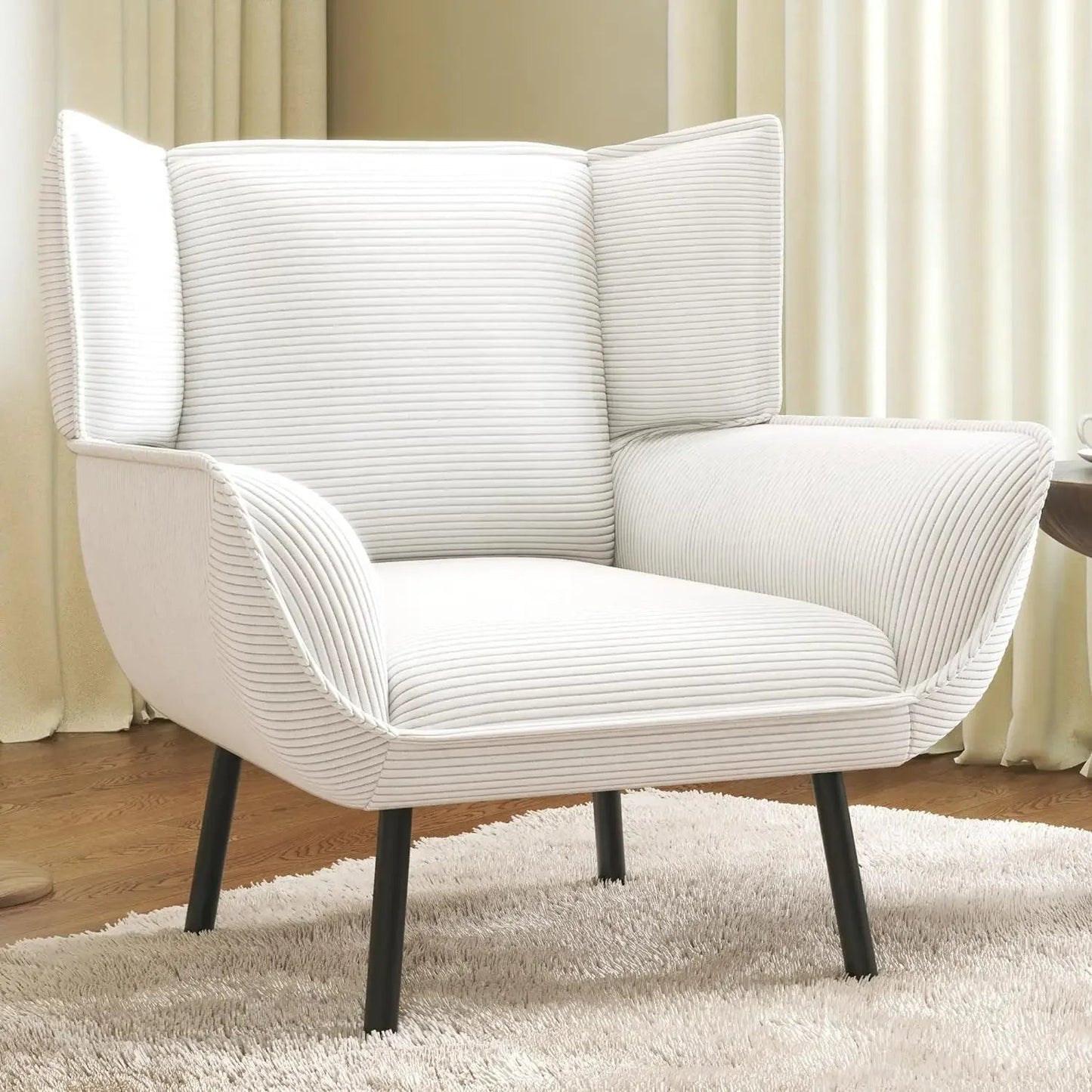 Living Room Chair with Upholstered High Wingback, Reading Armchair, Comfy Corduroy Living Room Chair - HOMELIVING