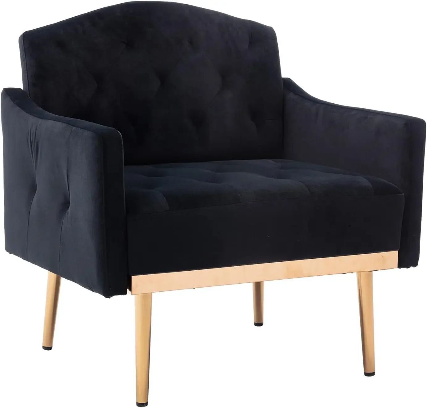 Velvet Accent Chair with Arms for Living Room, Modern Tufted Single Sofa Armchair with Gold Metal Legs - HOMELIVING