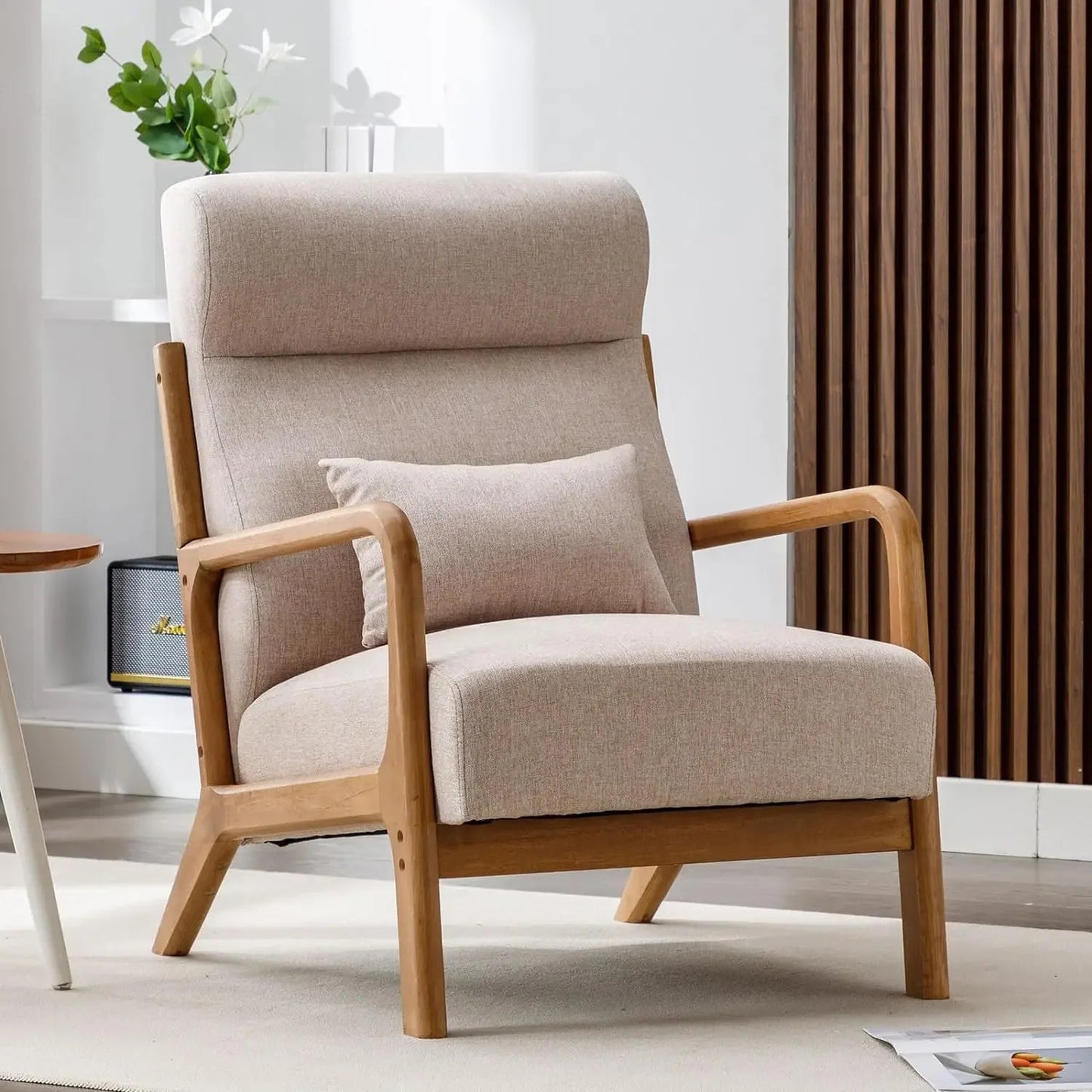 Mid Century Modern Accent Chair, Single Fabric Lounge Reading Armchair with Solid Wood Frame, Easy Assembly Arm Chairs for - HOMELIVING