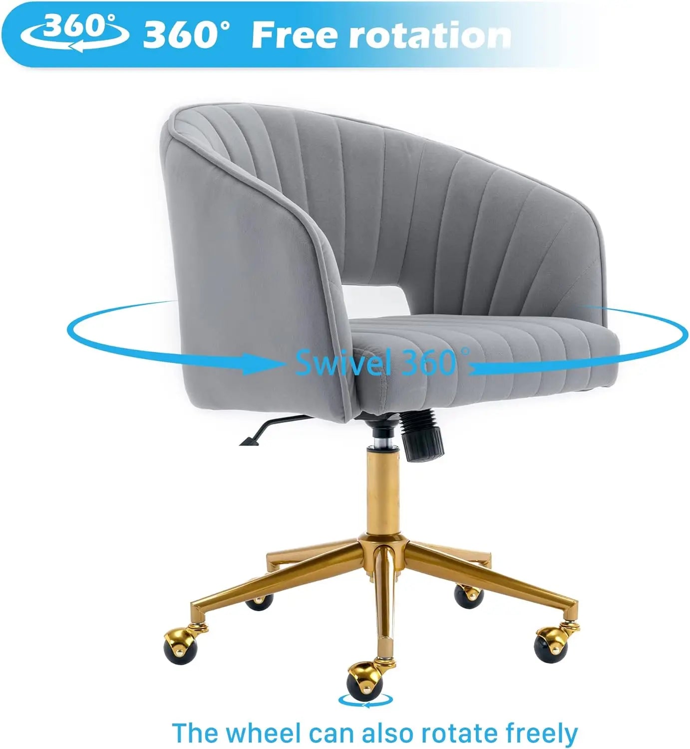 Home Office Chair Swivel Velvet Desk Chair Accent Armchair Upholstered Modern Tufted Chairs with Gold Base for Girls - HOMELIVING