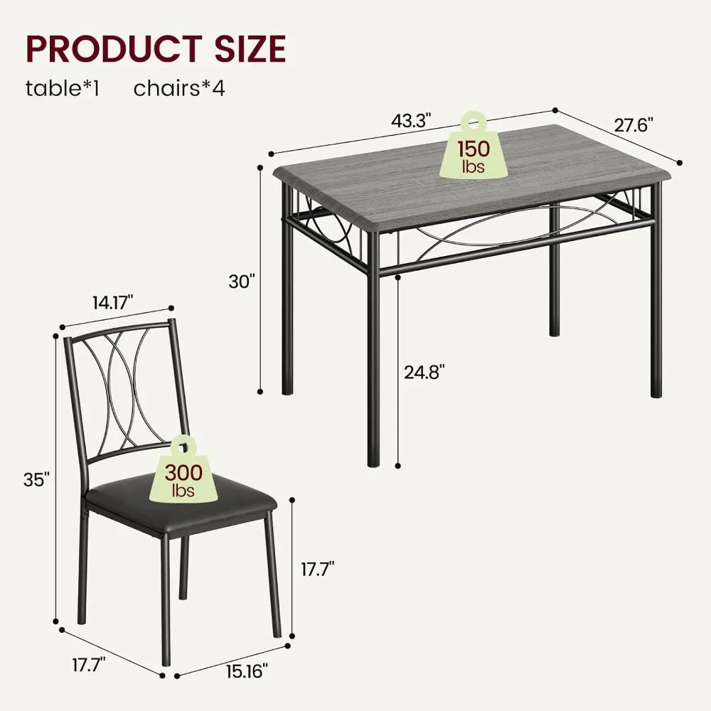 Kitchen Table and Chair Set, Bar Counter Height Bar Table with 4 PU Upholstered Chairs with Backrests 5-piece Set - HOMELIVING