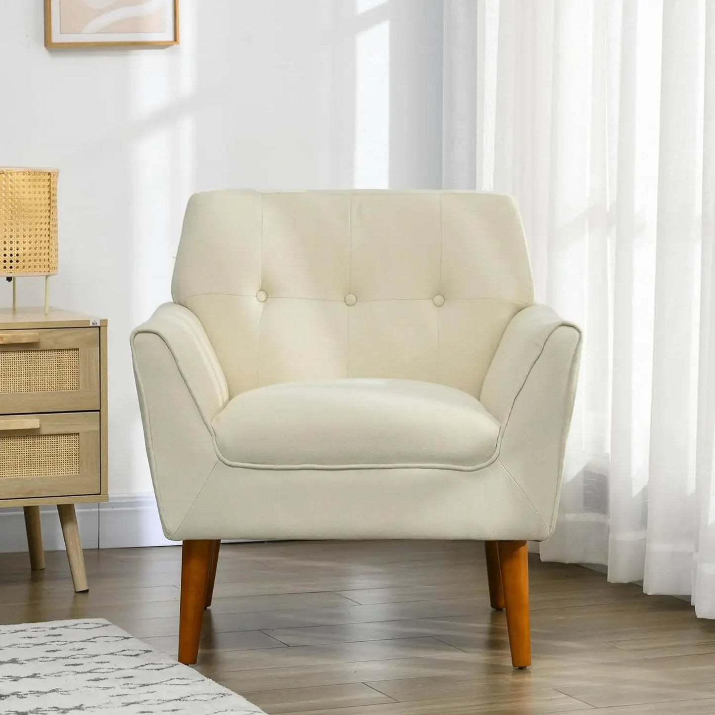 Traditional Living Room Chair, Armchair with Button Tufted Polygonal Straight Back, Single Sofa with Thick Padding - HOMELIVING