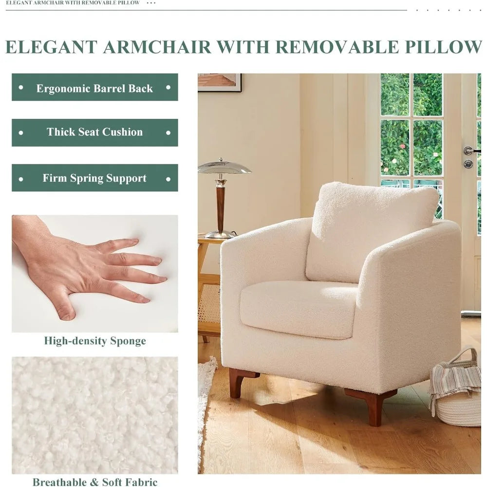 Living Room Lounge Chair, Modern Living Room Chair with Storage Ottoman Set, Pillows and Wooden Legs - HOMELIVING