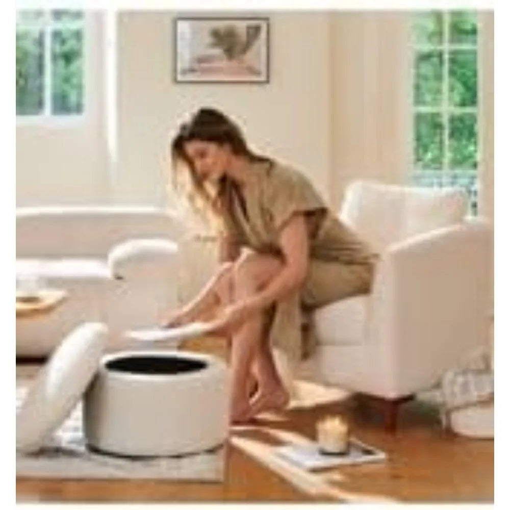 Living Room Lounge Chair, Modern Living Room Chair with Storage Ottoman Set, Pillows and Wooden Legs - HOMELIVING