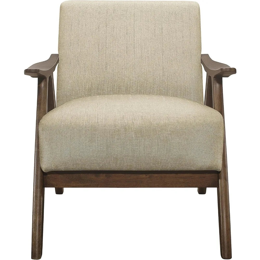 Mid Century Modern Accent Chair with Solid Wood Frame in Walnut Finish, Upholstered Living Room Lounge Arm Chair - HOMELIVING
