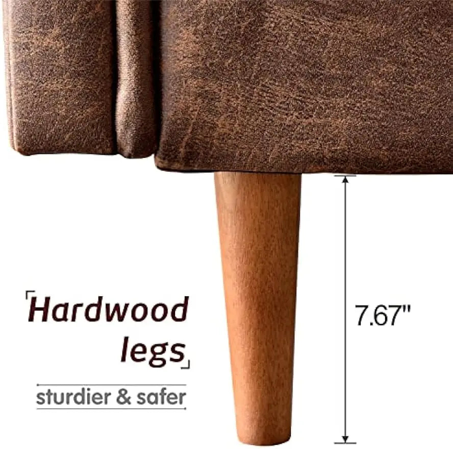 Mid-Century Sofa 74" Suede Fabric 3Seat Couch with Solid Wooden Frame and High Density Sponge Cushion for Living Room,Bark Brown - HOMELIVING