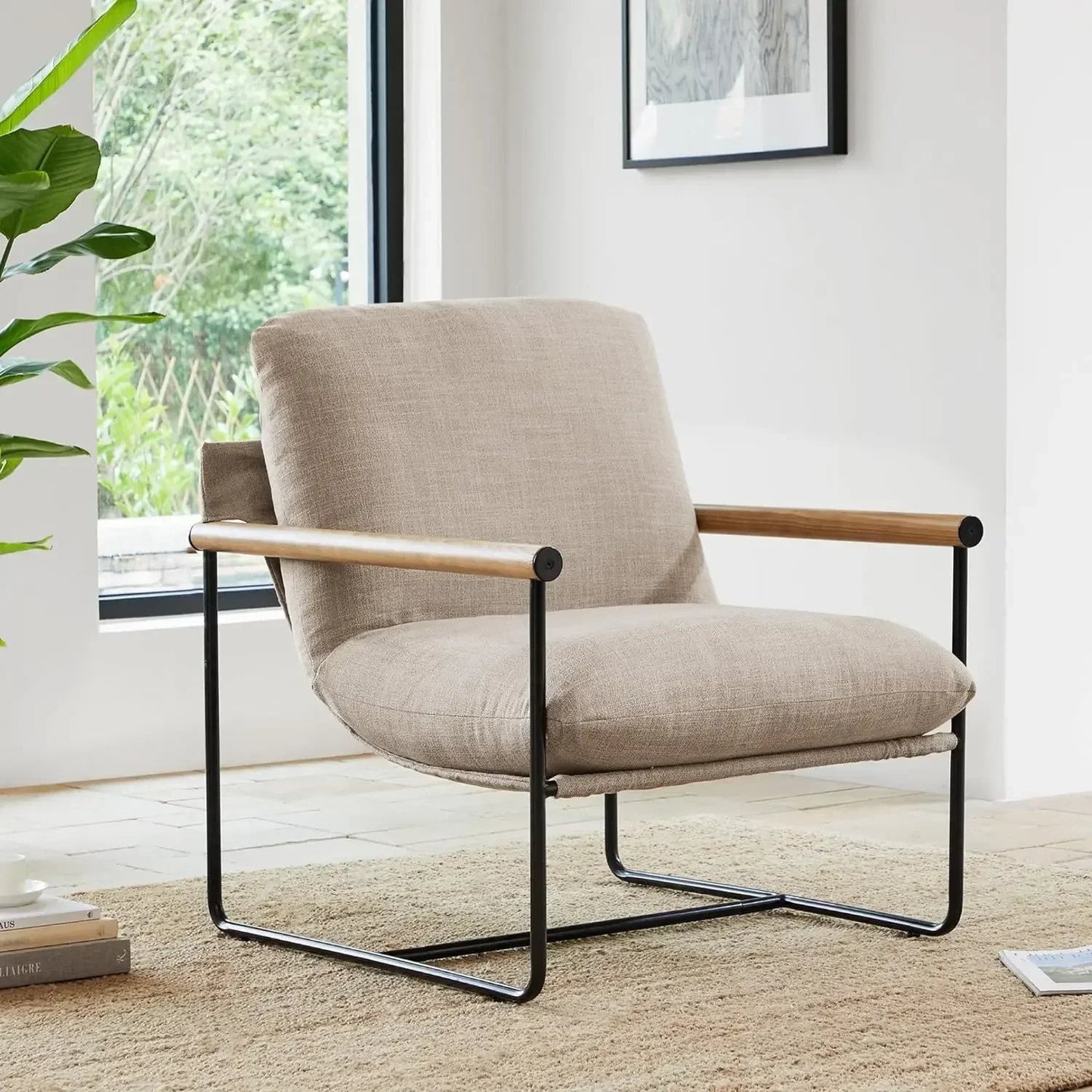 Modern Accent Living Room Chairs with Metal Frame for Bedroom Office Apartment, 30''W, Beige - HOMELIVING