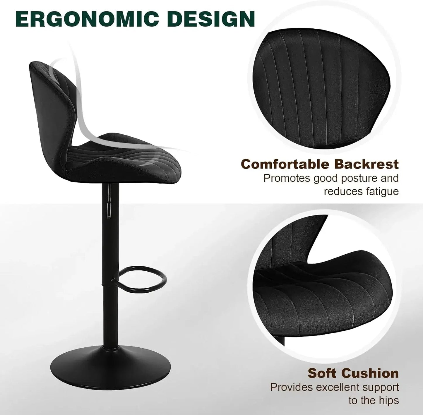 Modern bar stools, adjustable rotating bar stools, armless kitchen island counter chairs with backrest and footstool - HOMELIVING