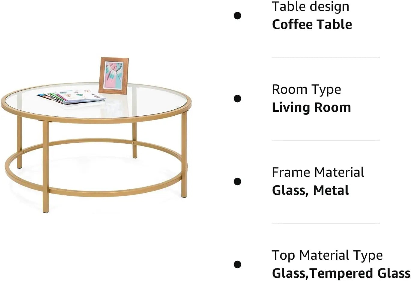 Modern Round Tempered Glass Accent Side Coffee Table for Living Room,Satin Trim,Metal Frame,Non-Marring Foot Caps-Bronze Gold - HOMELIVING