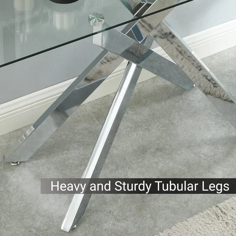 Modern Style Console Table Narrow Sofa Table with Tempered Glass Top and Metal Tubular Legs, 45" Lx18 Wx30 H, Silver - HOMELIVING