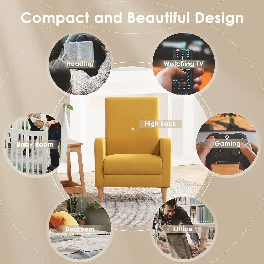 Modern Upholstered Accent Chair Armchair with Pillow, Fabric Reading Living Room Side Chair,Single Sofa with Lounge Seat - HOMELIVING