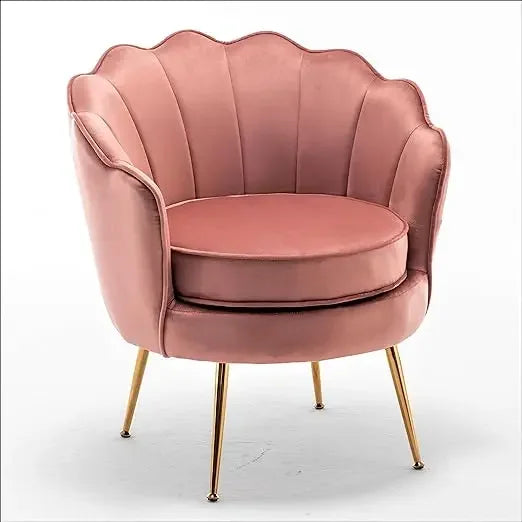 Velvet Barrel Accent Chair with Scalloped Silhouette and Gold Metal Legs, Decorative Piece Suitable for Traditional, Modern - HOMELIVING