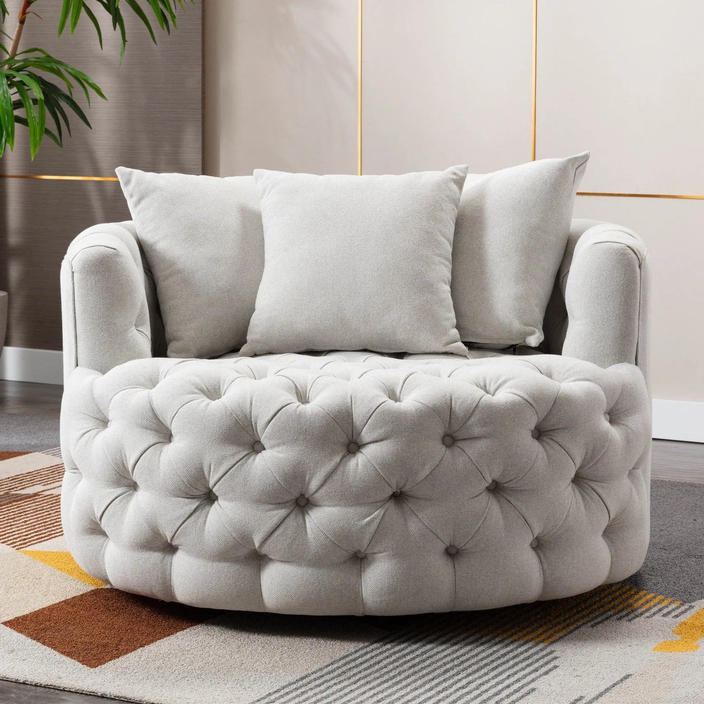 Modern Akili Swivel Barrel Chair Round Linen Accent Chair Leisure Chair Recliner Sofa W/3 Pillow for Hotel Living Room 6 Colors - HOMELIVING