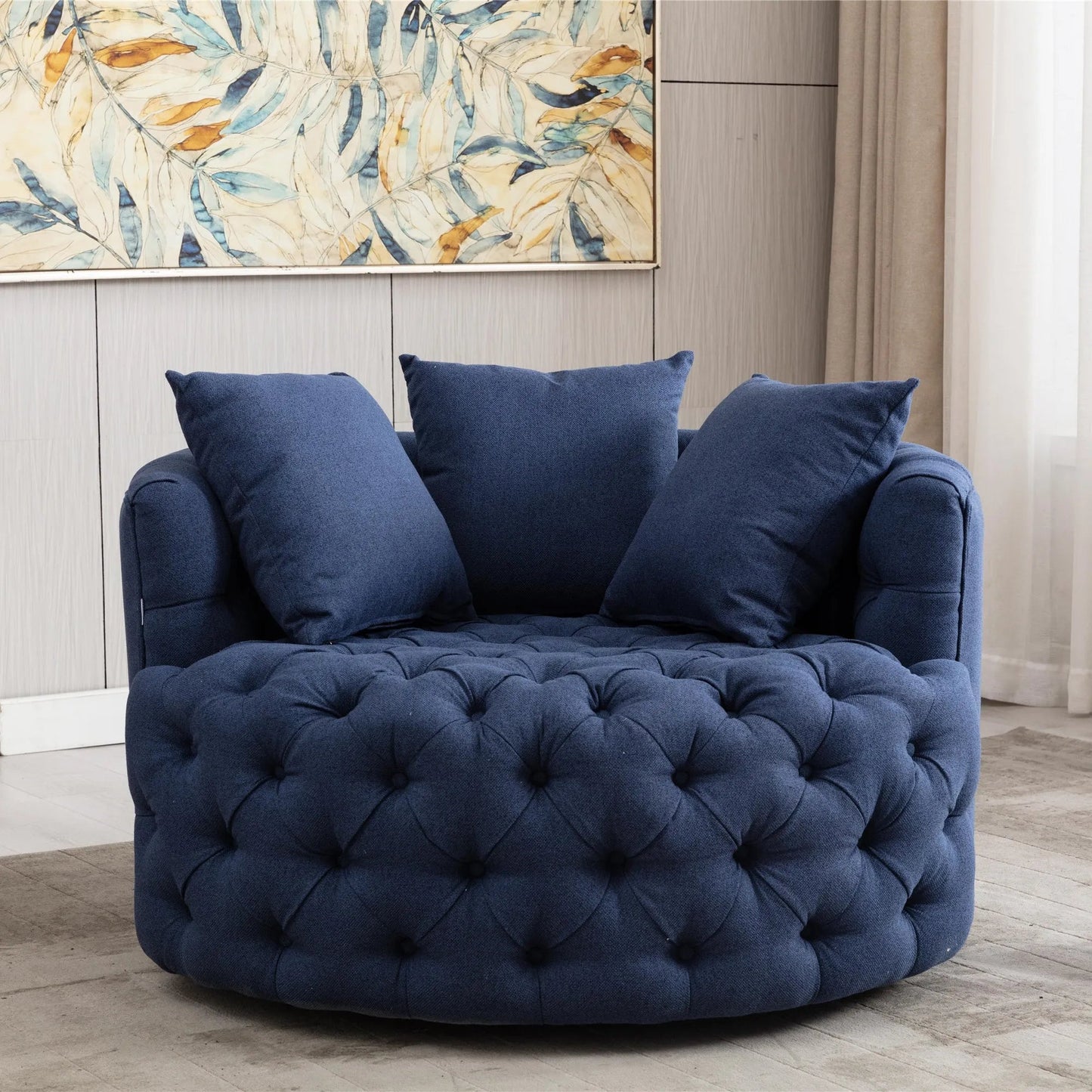 Modern Akili Swivel Barrel Chair Round Linen Accent Chair Leisure Chair Recliner Sofa W/3 Pillow for Hotel Living Room 6 Colors - HOMELIVING