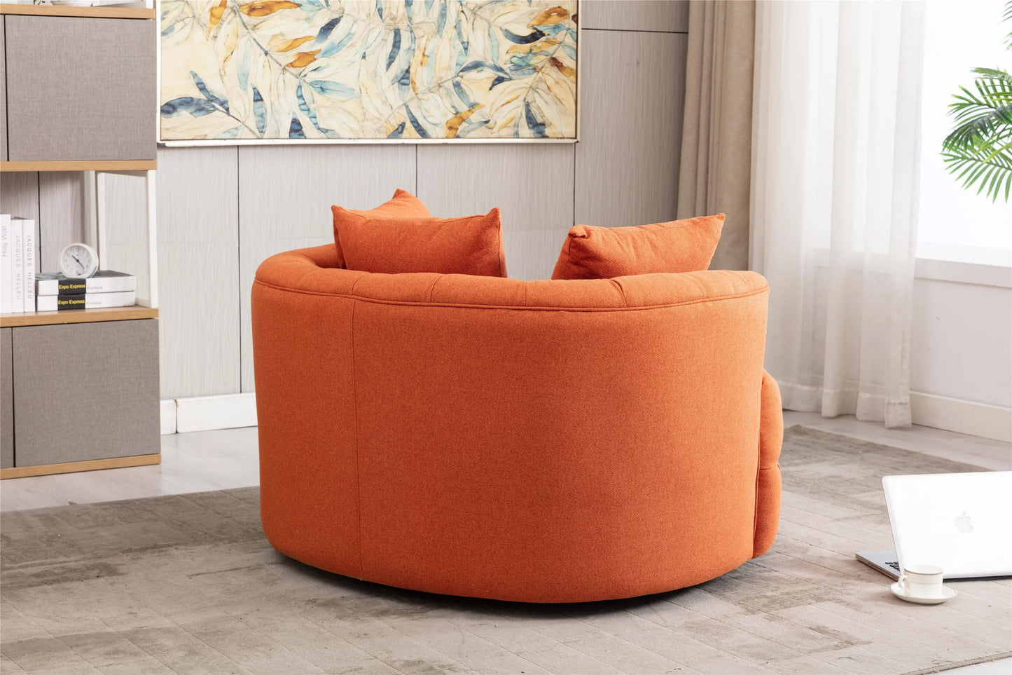 Modern Akili Swivel Barrel Chair Round Linen Accent Chair Leisure Chair Recliner Sofa W/3 Pillow for Hotel Living Room 6 Colors - HOMELIVING