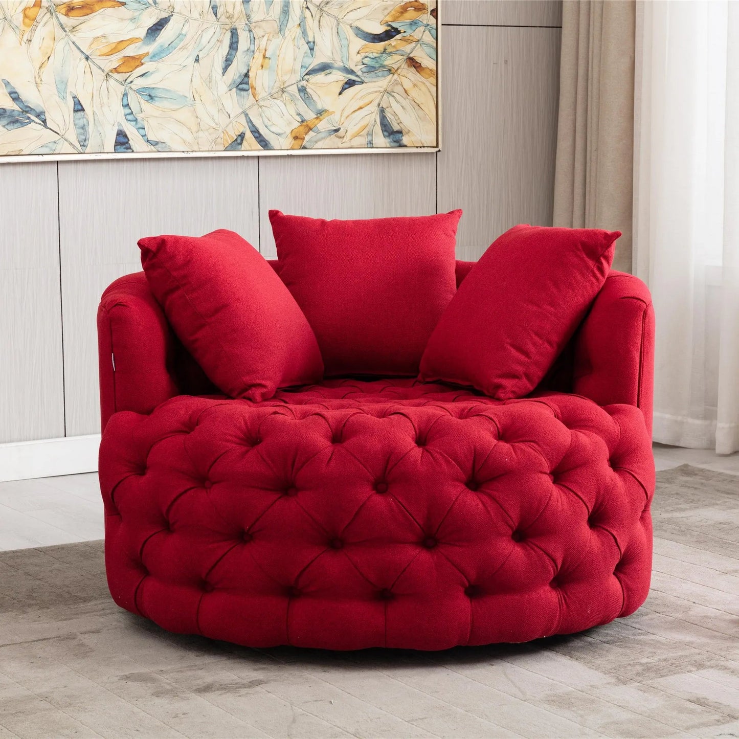 Modern Akili Swivel Barrel Chair Round Linen Accent Chair Leisure Chair Recliner Sofa W/3 Pillow for Hotel Living Room 6 Colors - HOMELIVING