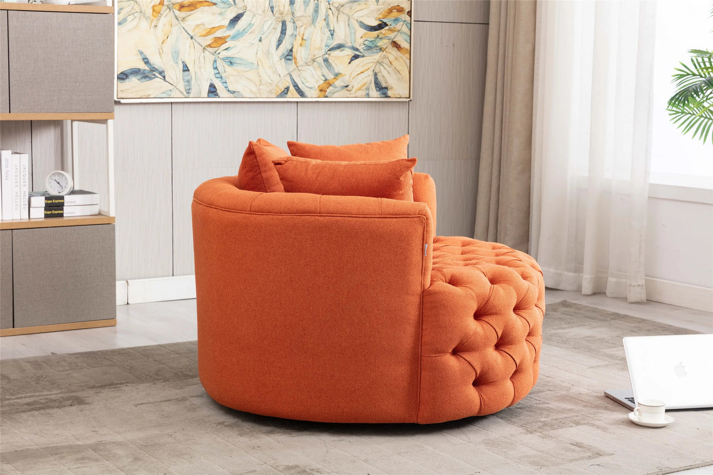 Modern Akili Swivel Barrel Chair Round Linen Accent Chair Leisure Chair Recliner Sofa W/3 Pillow for Hotel Living Room 6 Colors - HOMELIVING