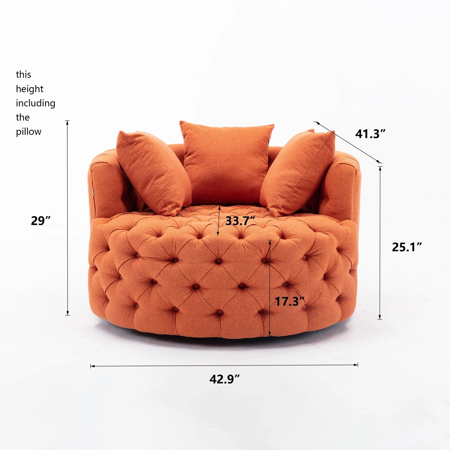 Modern Akili Swivel Barrel Chair Round Linen Accent Chair Leisure Chair Recliner Sofa W/3 Pillow for Hotel Living Room 6 Colors - HOMELIVING