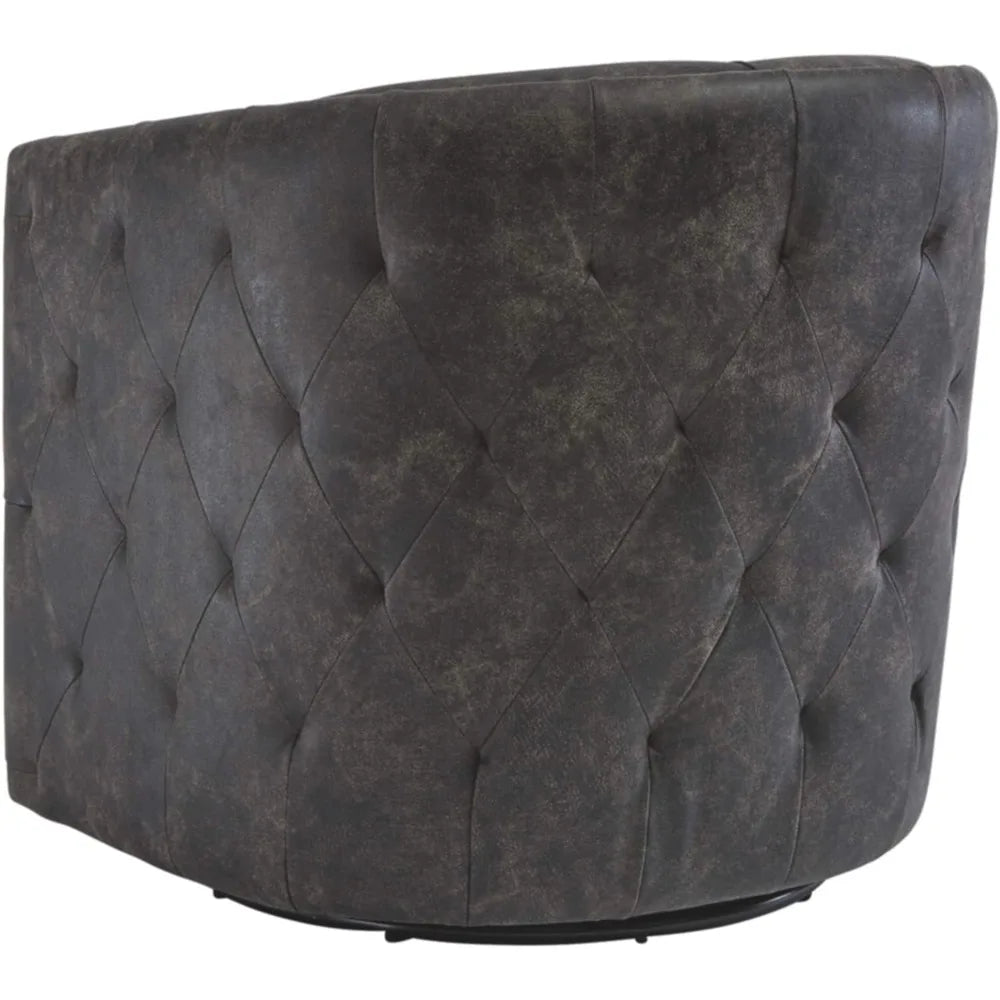 New-Signature Design by Ashley Brentlow Tufted Barrel Accent Swivel Chair, Distressed Black - HOMELIVING