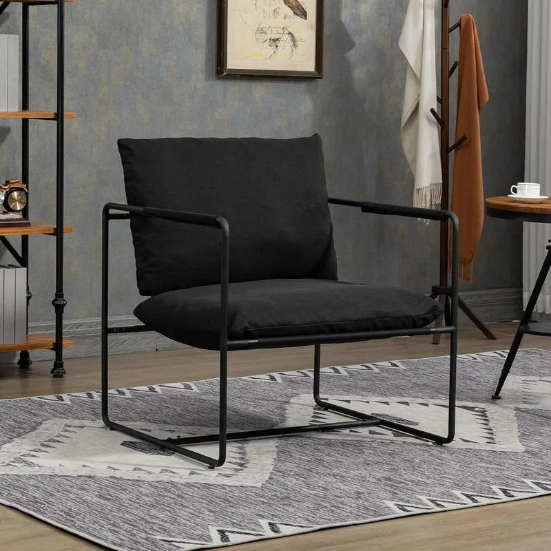 Sling Accent Chair, Fabric Lounge Chair with Soft Foam Cushion Modern Metal Frame Armchair for Living Room Bedroom Reading Corne - HOMELIVING