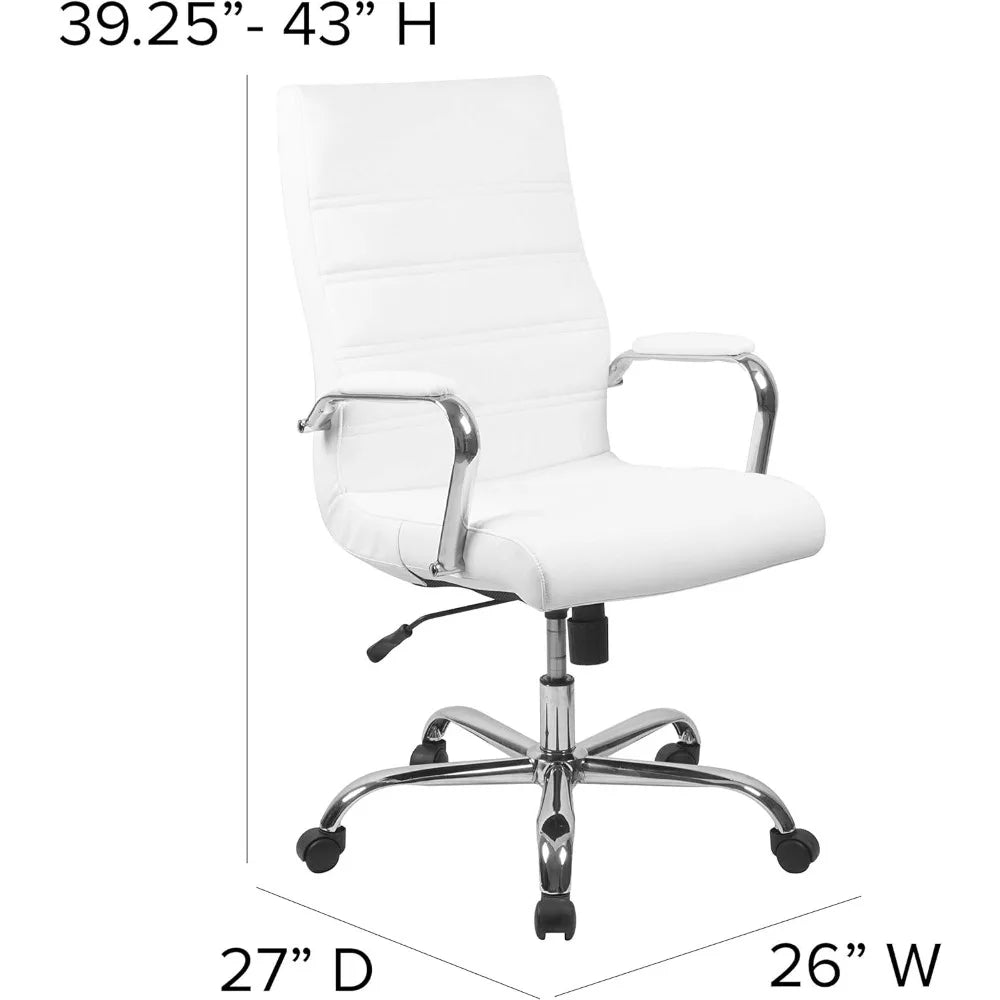 Office Desk Chair High Back Desk Chair - White Leather Soft Executive Swivel Office Chair with Chrome Frame - Swivel Armchair - HOMELIVING