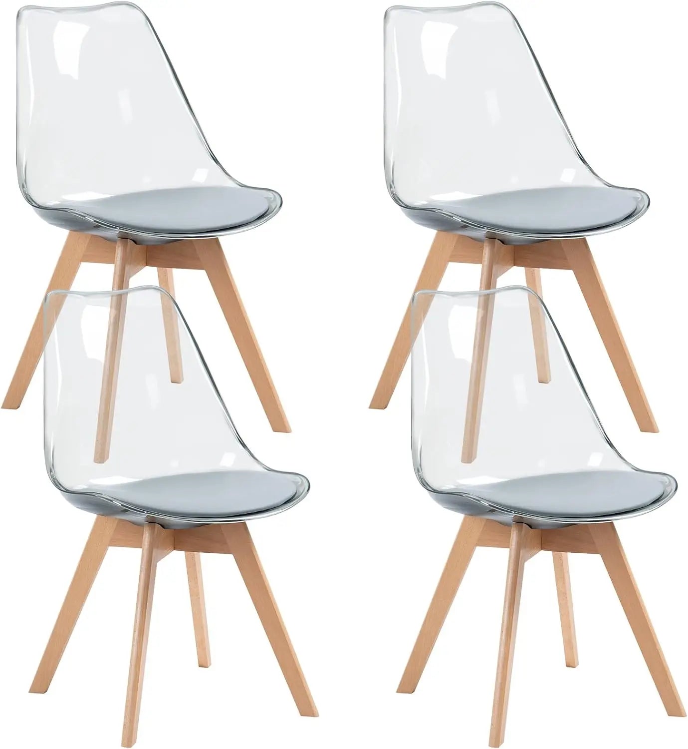 Dining Chairs Set, Modern Kitchen Clear Acrylic Accent Dinner Chairs with PU Leather Cushions Seat and Solid Beech Legs - HOMELIVING