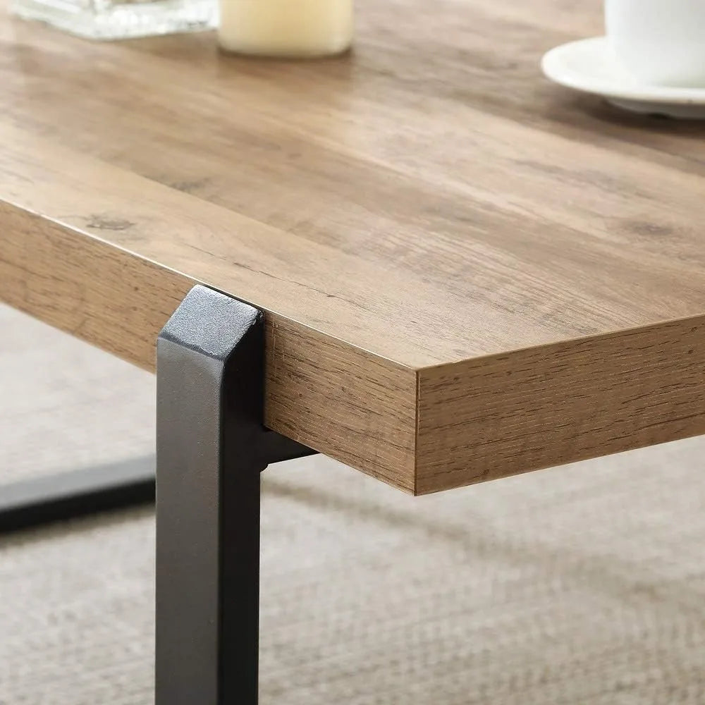 Rustic Coffee Table,Wood and Metal Industrial Cocktail Table for Living Room, 47 Inch Oak - HOMELIVING