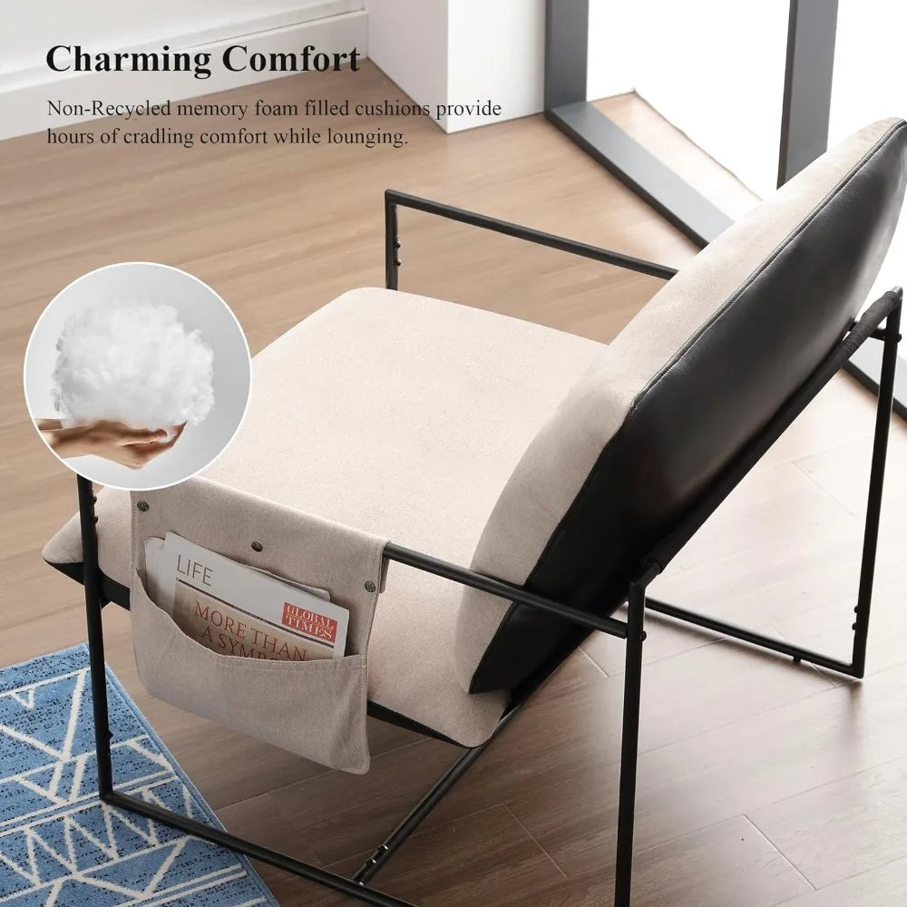 Sling Accent Chair for Living Room Bedroom Reading Office Modern Design Metal Frame Armchair with Comfy Soft Memory Foam - HOMELIVING