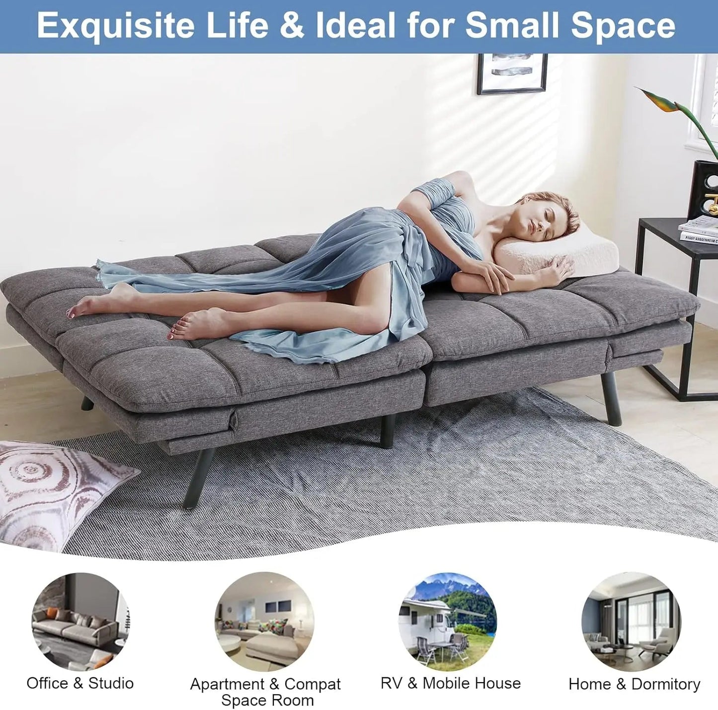 Sofa Bed Couch Memory Foam Futon Convertible Couch Bed Sleeper,Modern Love Seat Daybed Sofa - HOMELIVING